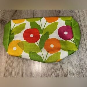 Clinique Floral Print Pouch with Green Trim makeup cosmetic purse